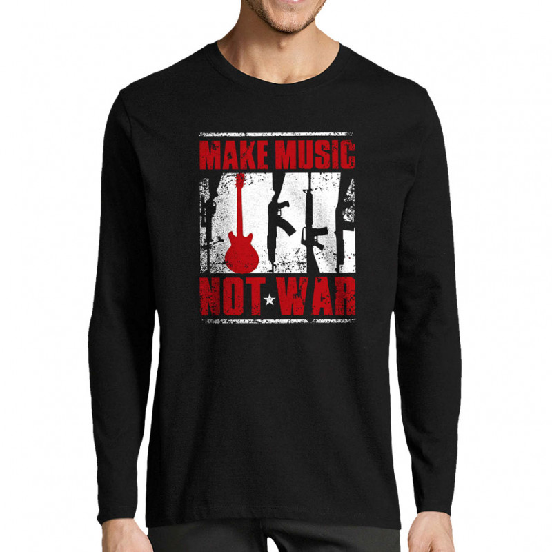 T-shirt homme manches longues noir Make Music Not War (Rock & Punk,Slogans engagés)