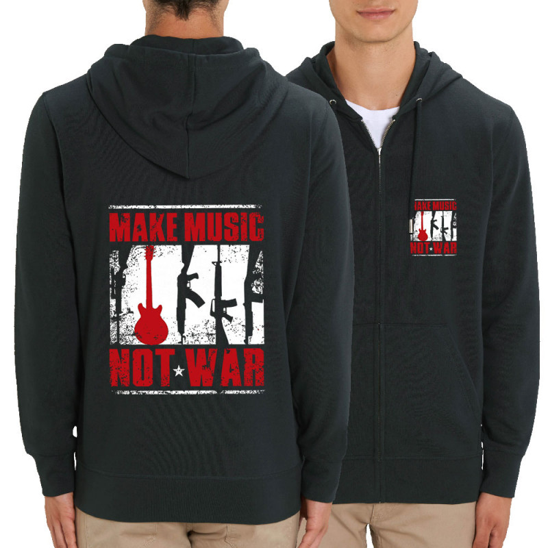 Sweat homme zippé à capuche coton bio noir Make Music Not War (Rock & Punk,Slogans engagés)