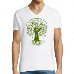 T-shirt homme col V blanc Se laisser abattre (Gondrax,Ecologie)