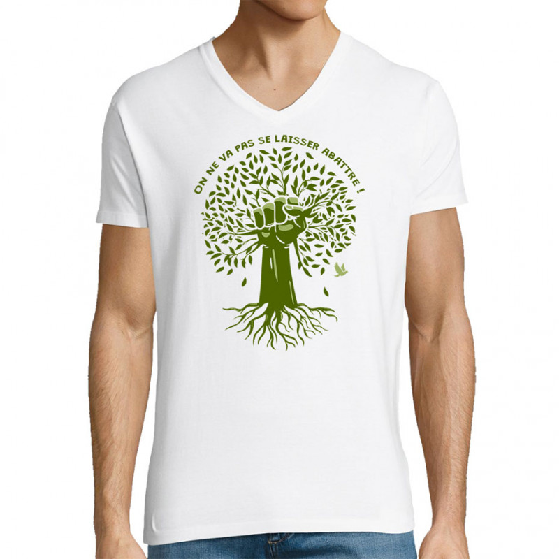 T-shirt homme col V blanc Se laisser abattre (Gondrax,Ecologie)