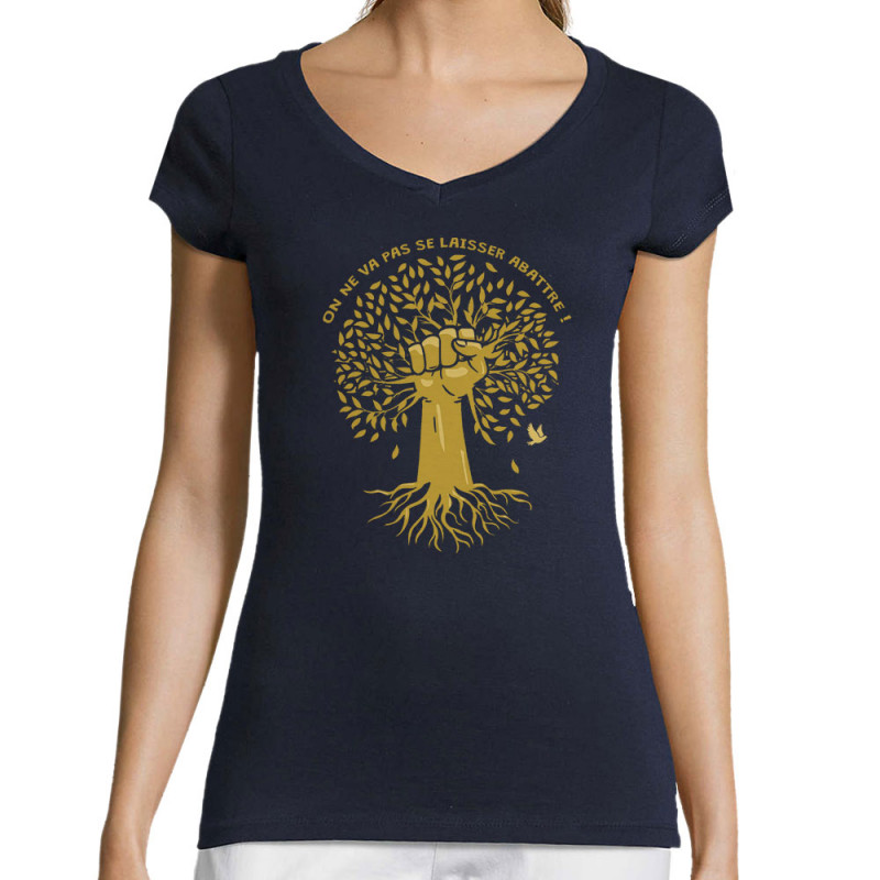 T-shirt femme col V bleu marine Se laisser abattre (Gondrax,Ecologie)