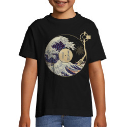 T-shirt enfant noir Hokusaï Vinyle Wave (Gondrax,Hokusaï,Musée)
