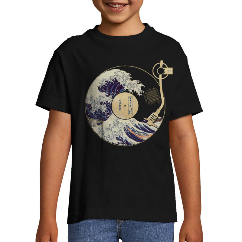 T-shirt enfant noir Hokusaï Vinyle Wave (Gondrax,Hokusaï,Musée)