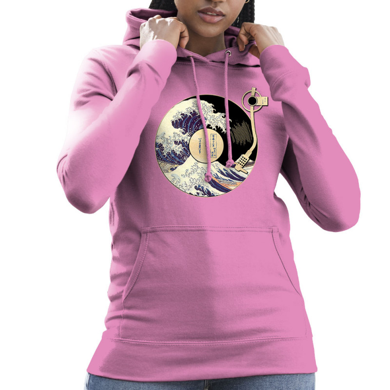 Sweat femme à capuche rose Hokusaï Vinyle Wave (Gondrax,Hokusaï,Musée)