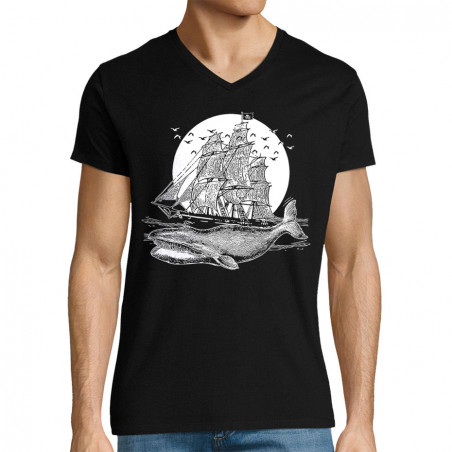 T-shirt homme col V "Whale...