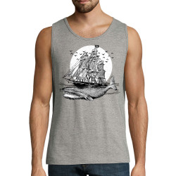 Débardeur homme gris chiné Whale Boat (Gondrax,Animaux,Têtes de morts)