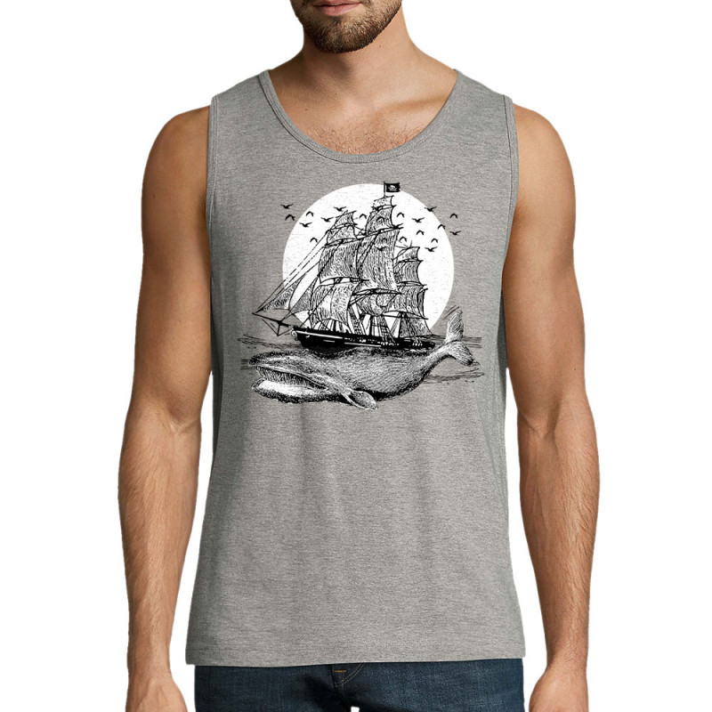 Débardeur homme gris chiné Whale Boat (Gondrax,Animaux,Têtes de morts)