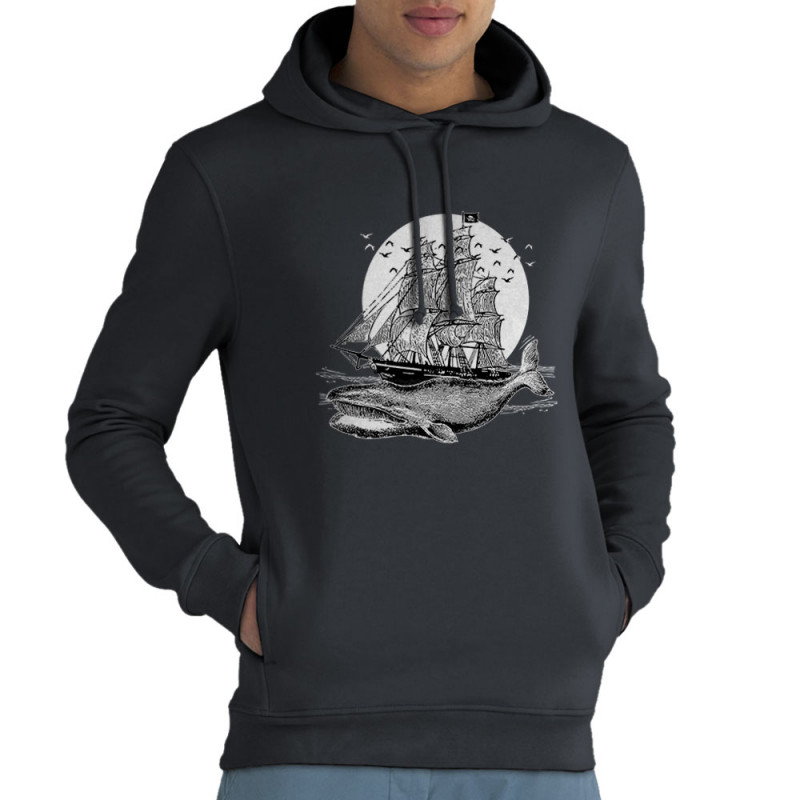 Sweat homme à capuche coton bio gris anthracite Whale Boat (Gondrax,Animaux,Têtes de morts)