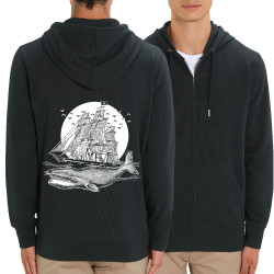 Sweat homme zippé à capuche coton bio noir Whale Boat (Gondrax,Animaux,Têtes de morts)