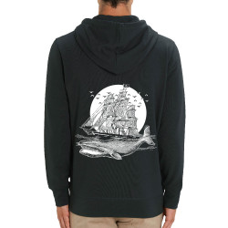 Sweat homme zippé à capuche coton bio noir Whale Boat (Gondrax,Animaux,Têtes de morts)