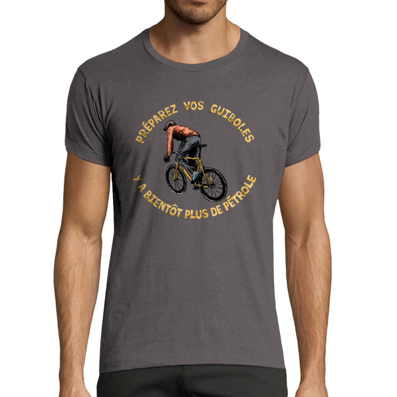 T-shirt homme fit gris foncé Préparez vos guiboles (Gondrax,Slogans Débiles,Ecologie,Vélo)