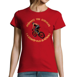 T-shirt femme rouge Préparez vos guiboles (Gondrax,Slogans Débiles,Ecologie,Vélo)