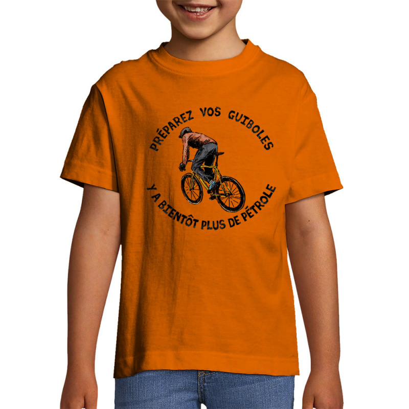 T-shirt enfant orange Préparez vos guiboles (Gondrax,Slogans Débiles,Ecologie,Vélo)