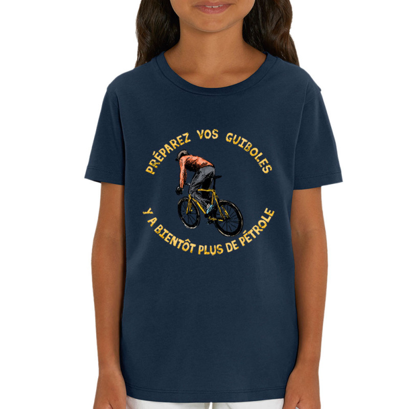 T-shirt enfant coton bio bleu marine Préparez vos guiboles (Gondrax,Slogans Débiles,Ecologie,Vélo)