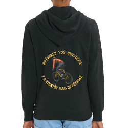 Sweat femme zippé à capuche coton bio noir Préparez vos guiboles (Gondrax,Slogans Débiles,Ecologie,Vélo)