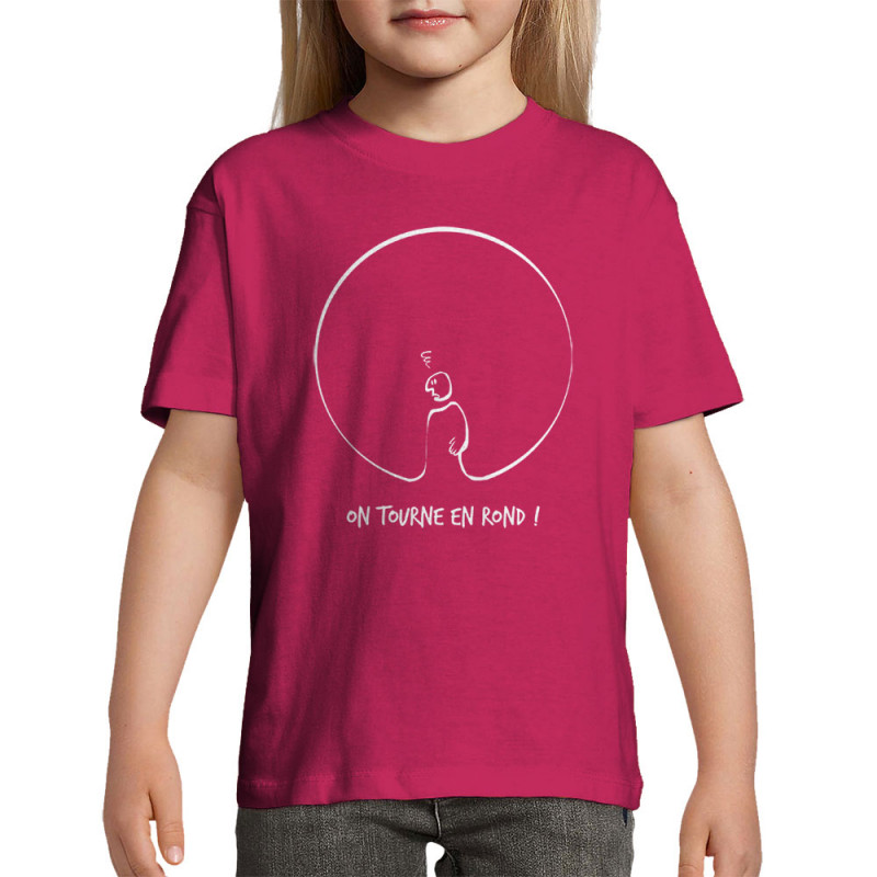 T-shirt enfant rose fushia On tourne en rond (Gondrax,Humour,Slogans engagés)