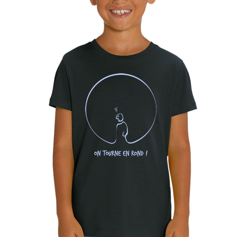 T-shirt enfant coton bio noir On tourne en rond (Gondrax,Humour,Slogans engagés)