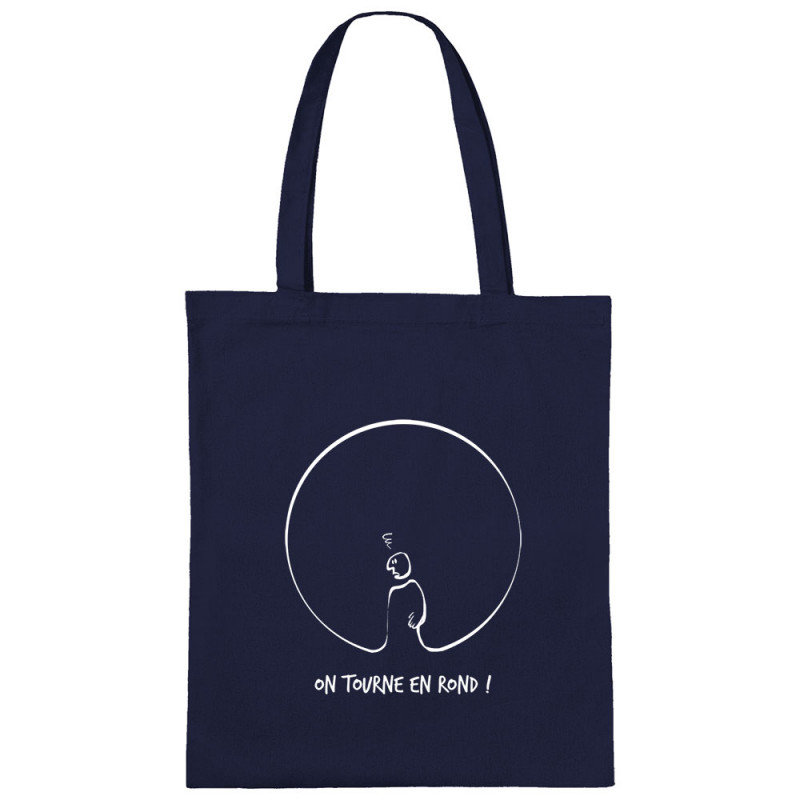 Sac shopping en toile bleu marine On tourne en rond (Gondrax,Humour,Slogans engagés)