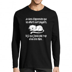 T-shirt homme manches longues noir Les efforts sont payants (Gondrax,Humour,Animaux,Chats,Paresse)