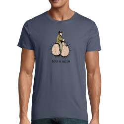 T-shirt homme coton bio bleu denim Partir en couilles (Gondrax,Humour,Partir en …)