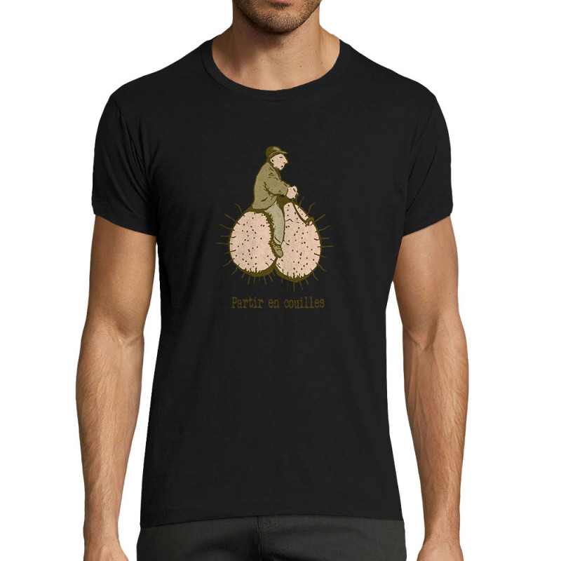 T-shirt homme fit noir Partir en couilles (Gondrax,Humour,Partir en …)