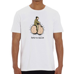 T-shirt homme coton bio blanc Partir en couilles (Gondrax,Humour,Partir en …)