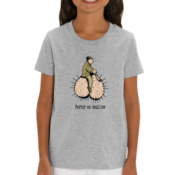 T-shirt enfant coton bio gris chiné Partir en couilles (Gondrax,Humour,Partir en …)