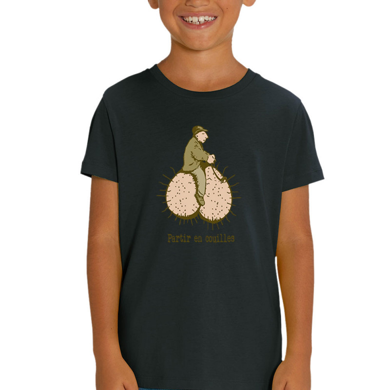 T-shirt enfant coton bio noir Partir en couilles (Gondrax,Humour,Partir en …)