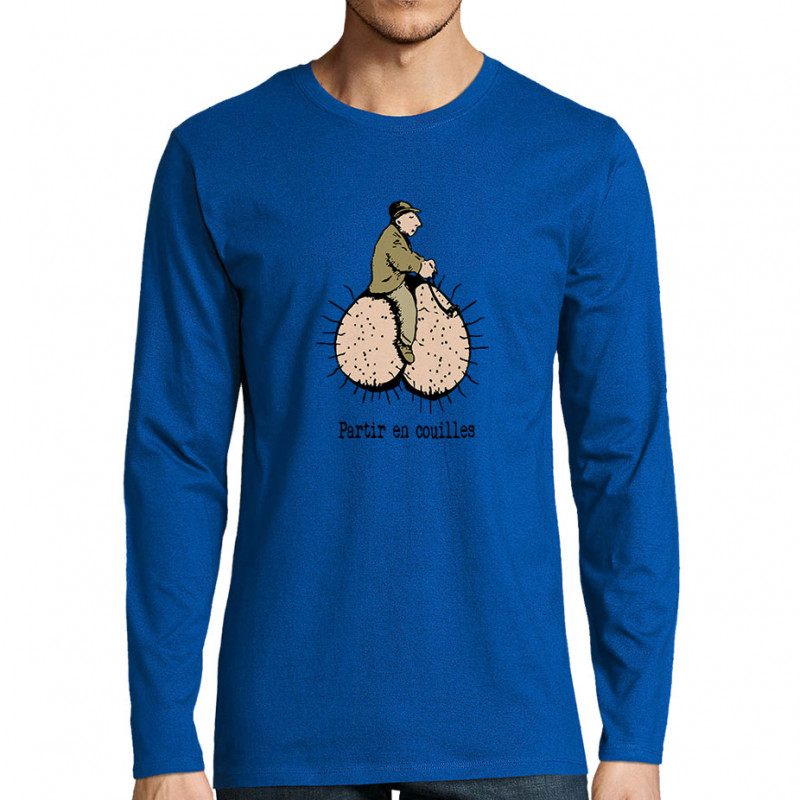 T-shirt homme manches longues bleu royal Partir en couilles (Gondrax,Humour,Partir en …)