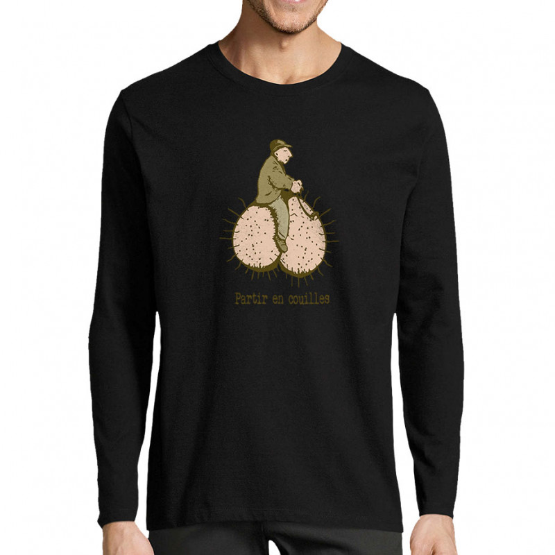 T-shirt homme manches longues noir Partir en couilles (Gondrax,Humour,Partir en …)
