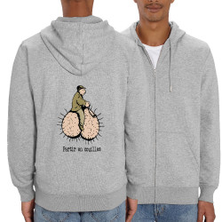 Sweat homme zippé à capuche coton bio gris chiné Partir en couilles (Gondrax,Humour,Partir en …)