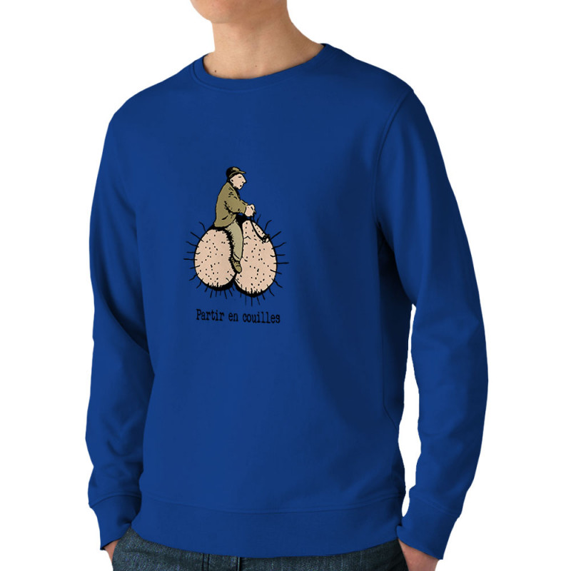 Sweat homme bio col rond bleu royal Partir en couilles (Gondrax,Humour,Partir en …)