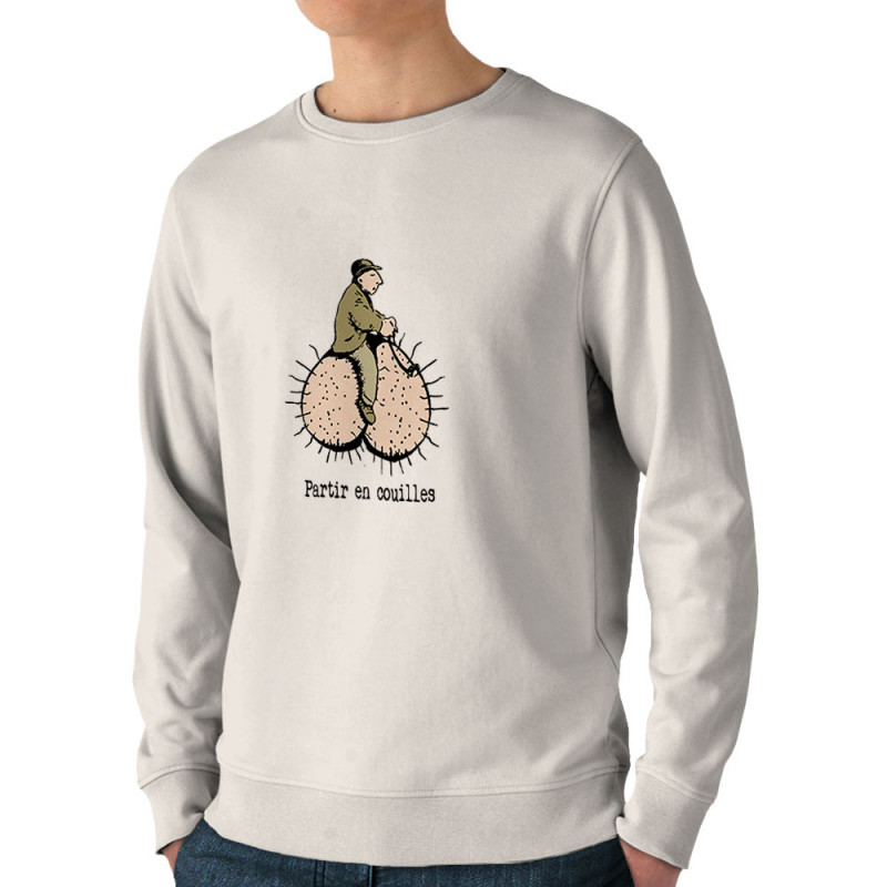 Sweat homme bio col rond naturel Partir en couilles (Gondrax,Humour,Partir en …)