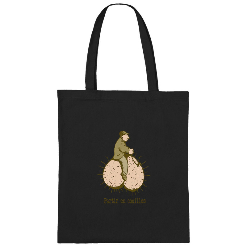 Sac shopping en toile noir Partir en couilles (Gondrax,Humour,Partir en …)