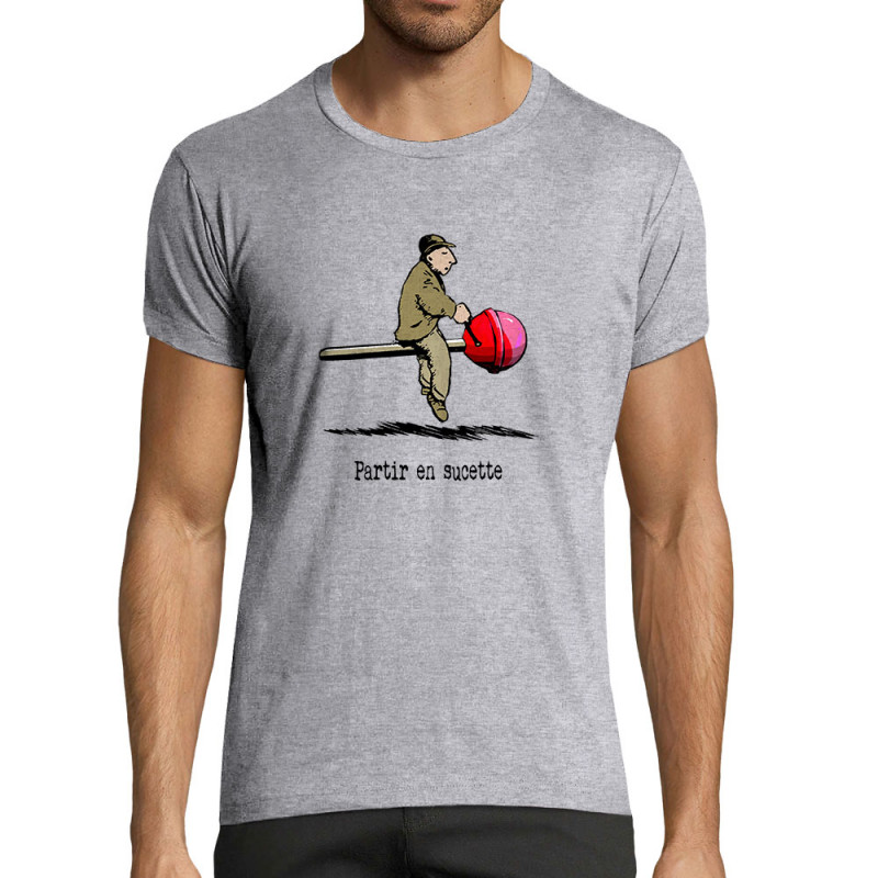 T-shirt homme fit gris chiné Partir en sucette (Gondrax,Humour,Partir en …)
