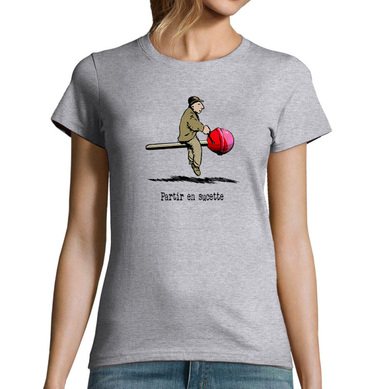 T-shirt femme gris chiné Partir en sucette (Gondrax,Humour,Partir en …)