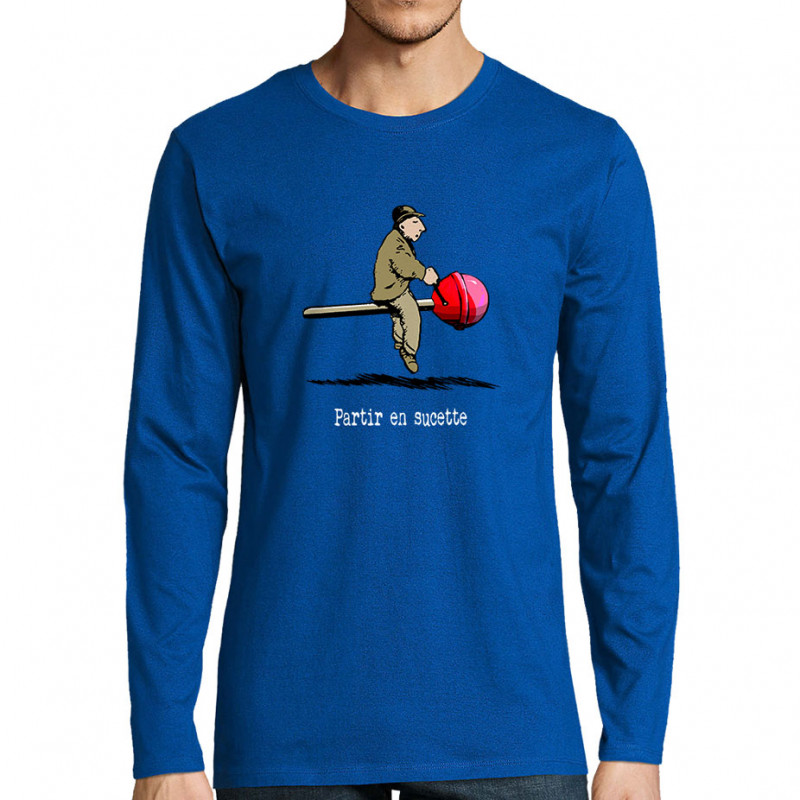 T-shirt homme manches longues bleu royal Partir en sucette (Gondrax,Humour,Partir en …)
