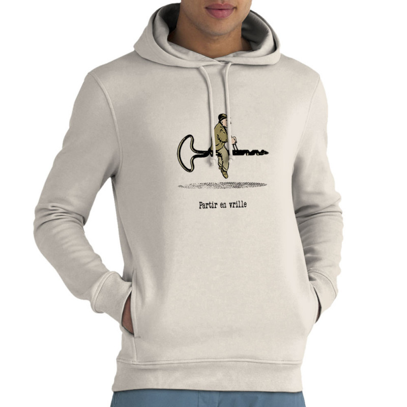 Sweat homme à capuche coton bio naturel Partir en vrille (Gondrax,Humour,Partir en …)