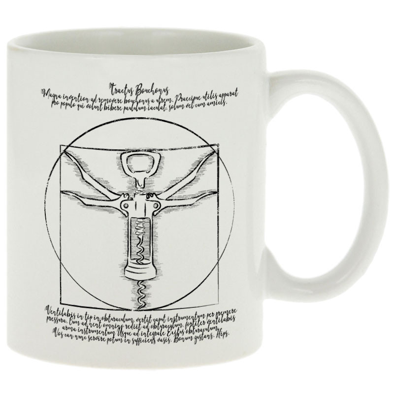 Mug blanc Tractus Bouchonus Vitruve (Gondrax,Alcool,Musée,Homme de Vitruve)