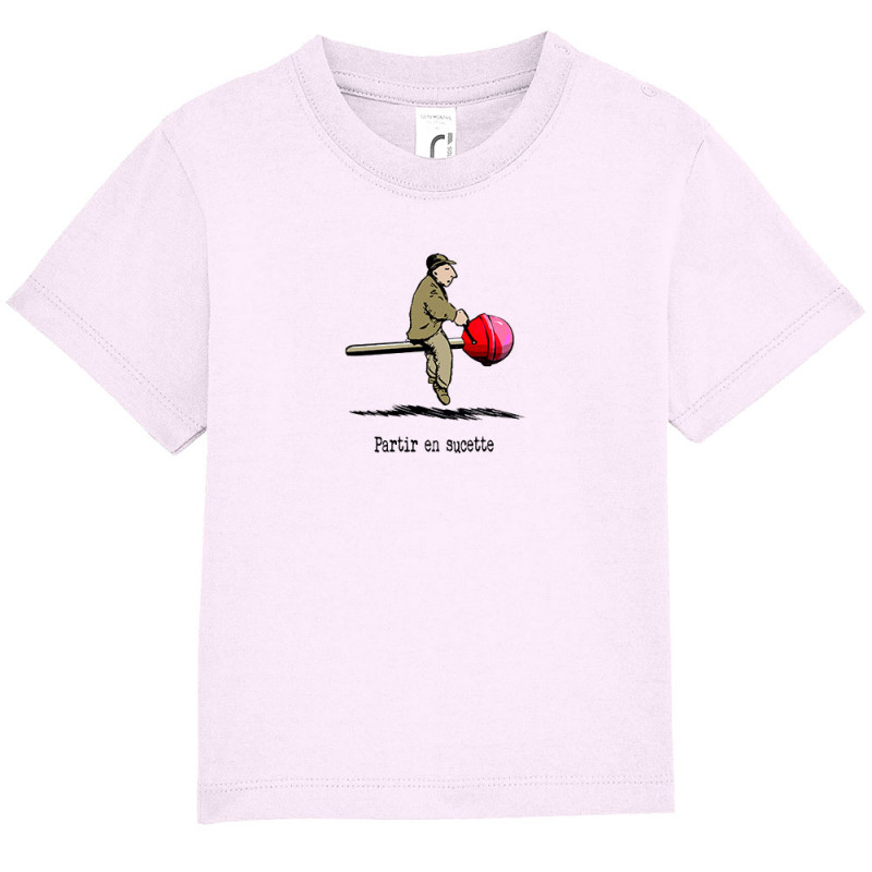 T-shirt bébé rose pale Partir en sucette (Gondrax,Humour,Partir en …)