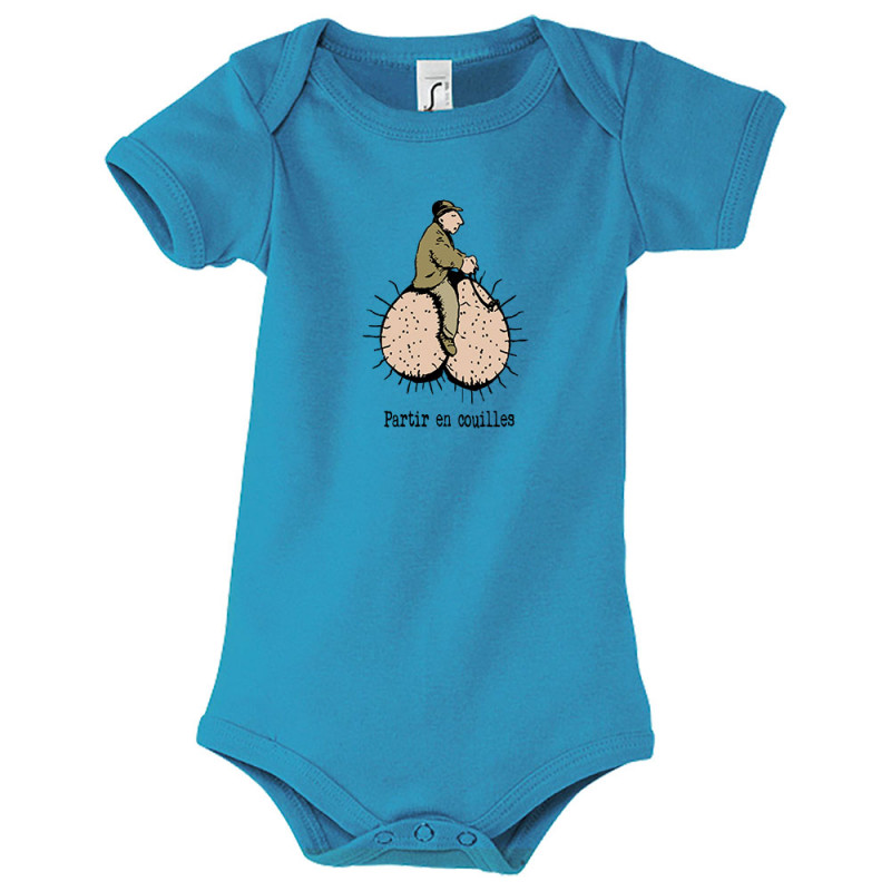 Body bébé bleu azur Partir en couilles (Gondrax,Humour,Partir en …)