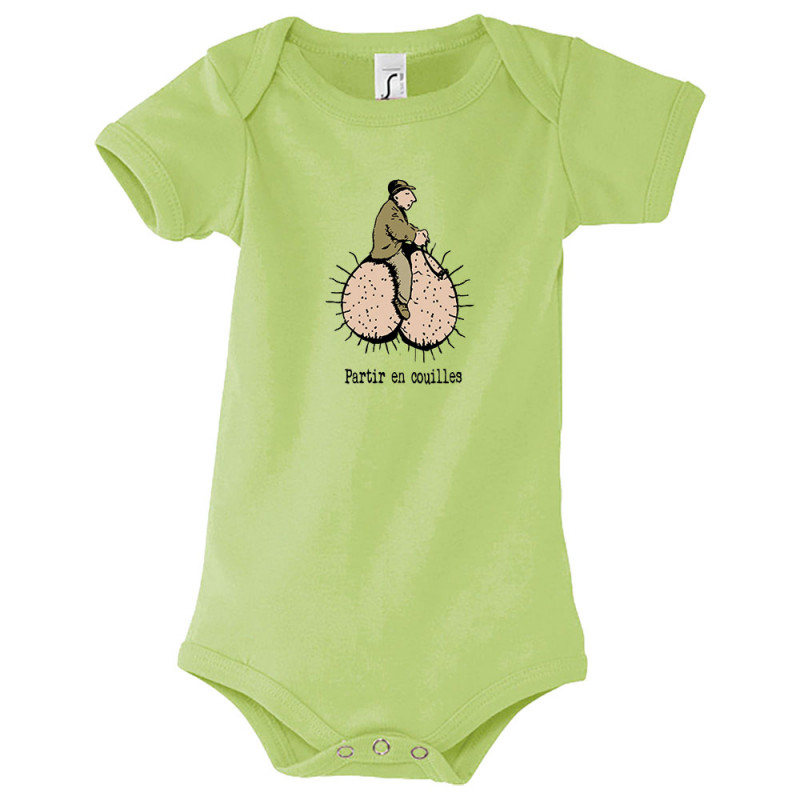 Body bébé vert pomme Partir en couilles (Gondrax,Humour,Partir en …)