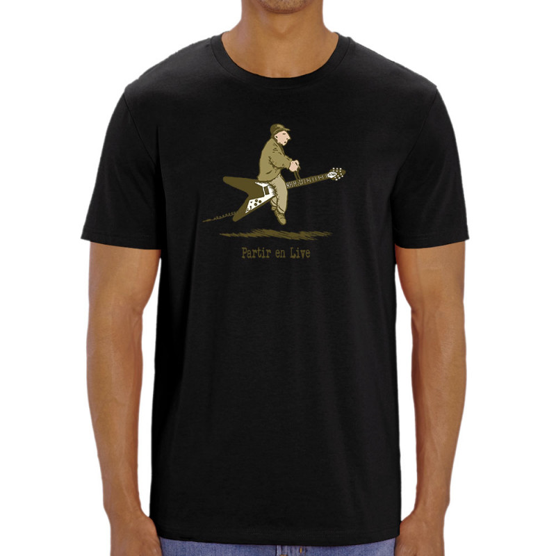 T-shirt homme coton bio noir Partir en live (Gondrax,Humour,Partir en …)