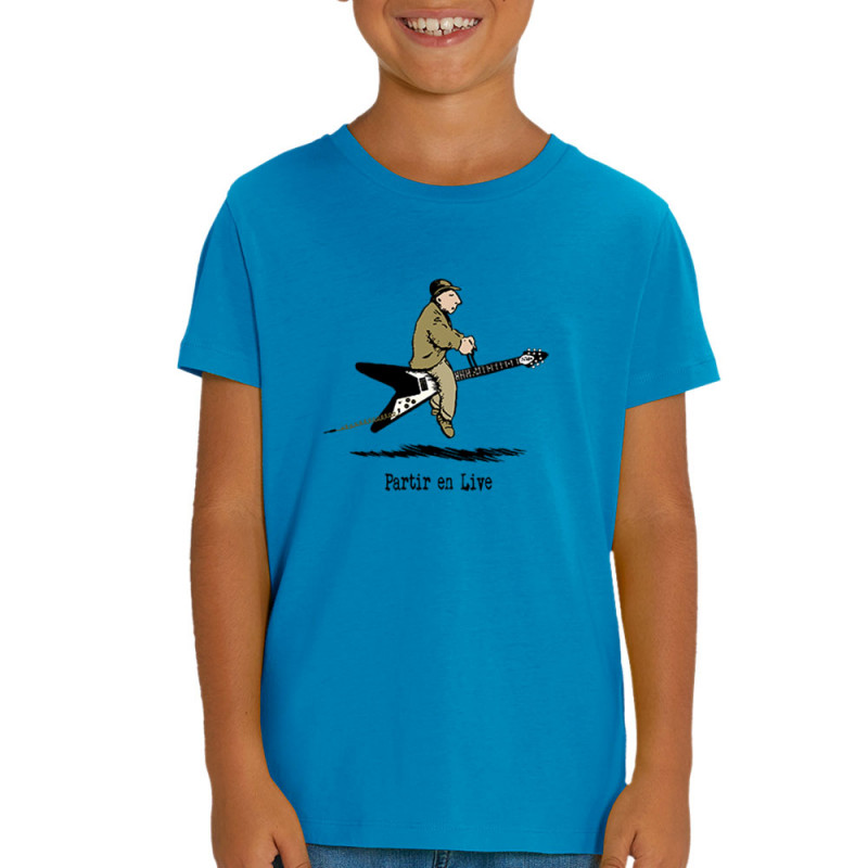 T-shirt enfant coton bio bleu azur Partir en live (Gondrax,Humour,Partir en …)