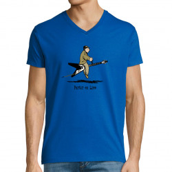T-shirt homme col V bleu royal Partir en live (Gondrax,Humour,Partir en …)