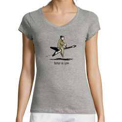 T-shirt femme col V gris chiné Partir en live (Gondrax,Humour,Partir en …)