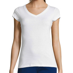 T-shirt femme col V blanc Personnalisation (Divers)
