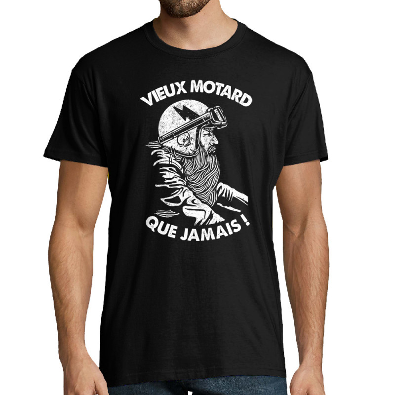 Tee-shirt homme noir Vieux motard que jamais (Gondrax,Humour,Moto,Slogans Débiles)