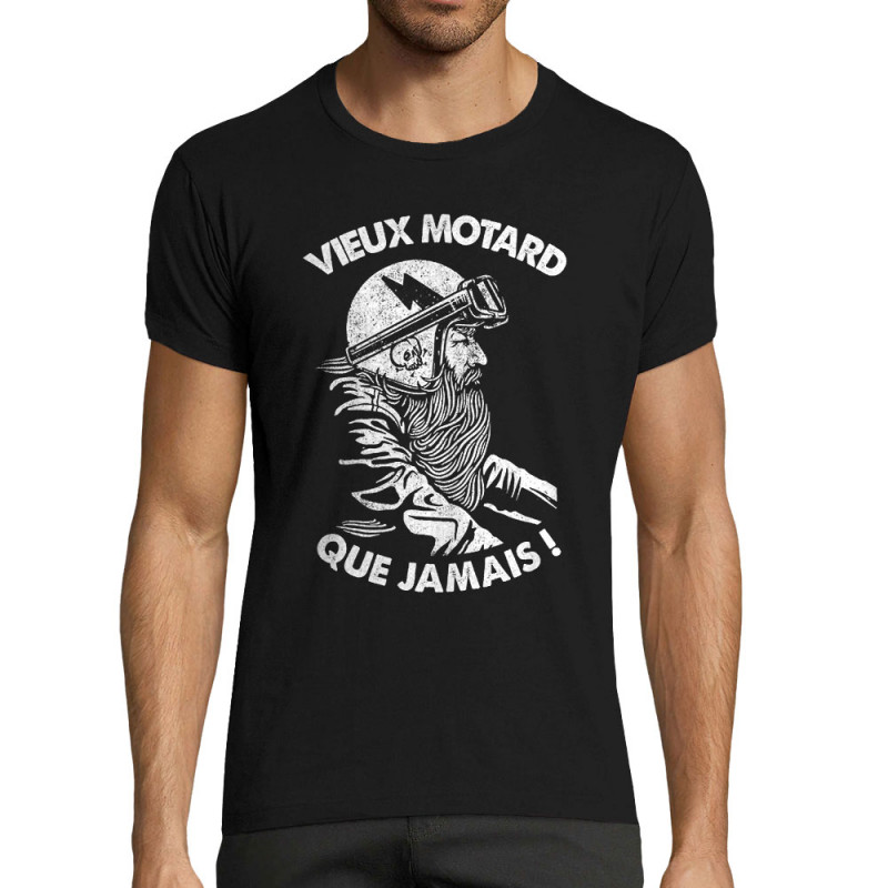 T-shirt homme fit noir Vieux motard que jamais (Gondrax,Humour,Moto,Slogans Débiles)