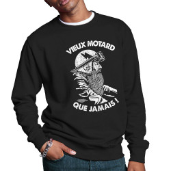 Sweat homme col rond noir Vieux motard que jamais (Gondrax,Humour,Moto,Slogans Débiles)